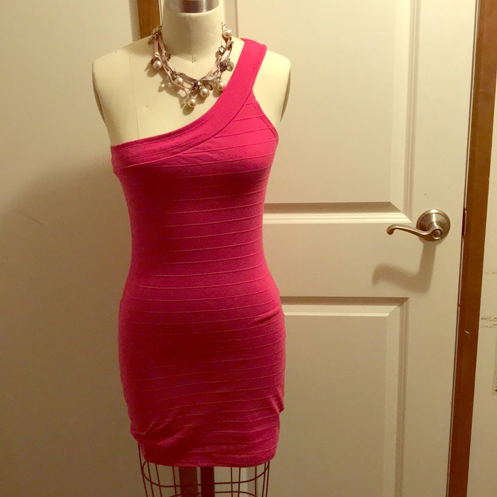 Hot pink one shoulder dress